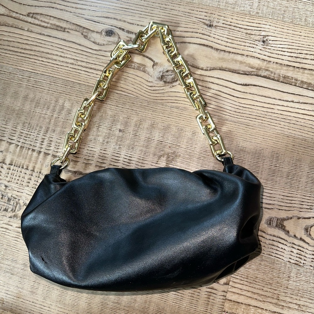 Black Leather Chain Shoulder Bag